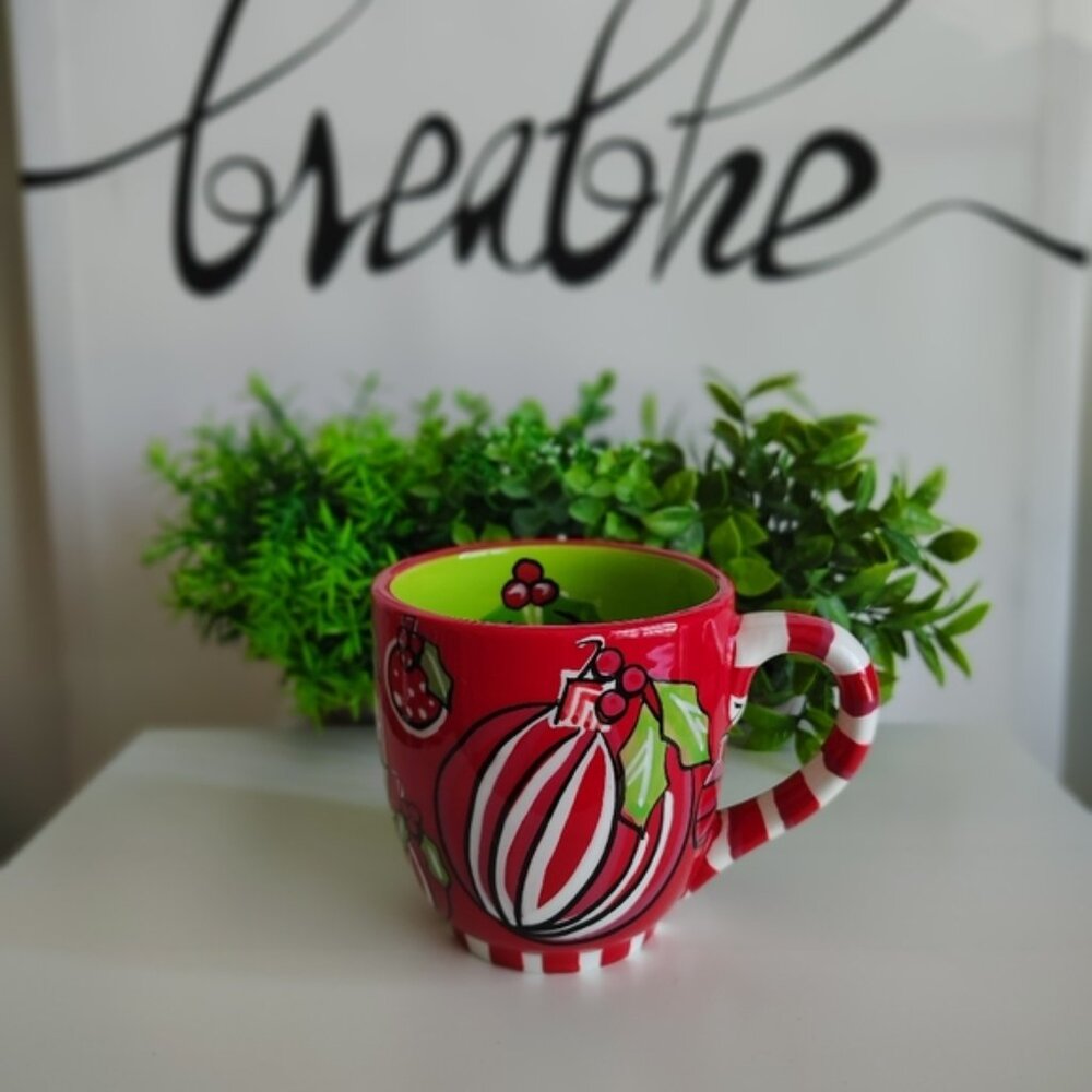 Glory Haus Red & White Holly Ornament Mug | 16oz | Holiday Ceramic
